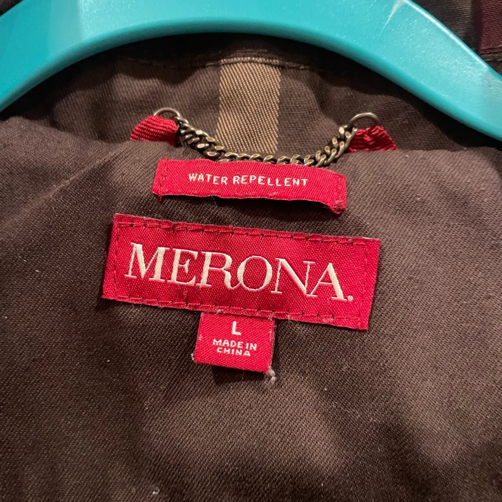 Merona Brown/Maroon Plaid Trench Coat - Picture 3 of 10